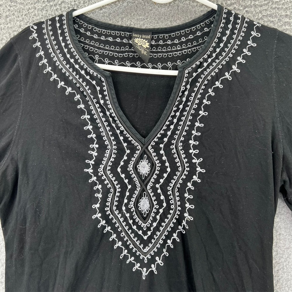 Lucky Brand Bohemian Black hippie Top 100% Cotton Women Small NEW